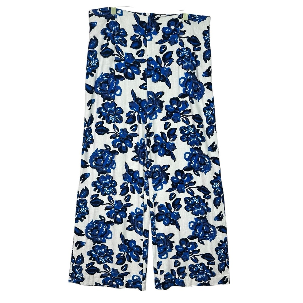 Soft Surroundings Petalo Blue Floral Wide Leg Crop Pants PL Petite Linen‎ Blend